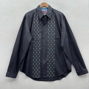 Robert Graham Mens XL Button Up Brown On Black Design Contrast Trim Dress Shirt